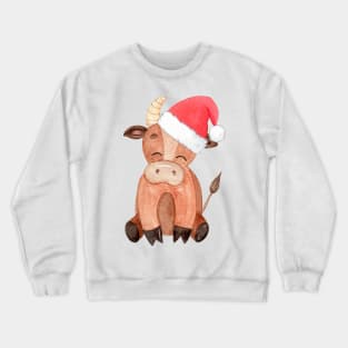 Watercolor Christmas bull Crewneck Sweatshirt